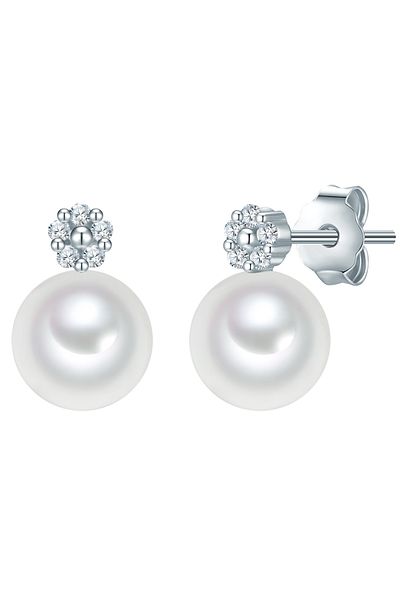 Valero Pearls Perlenohrstecker Ohrstecker Sterling Silber Süßwasser Zuchtperle weiß Zirkonia weiß
