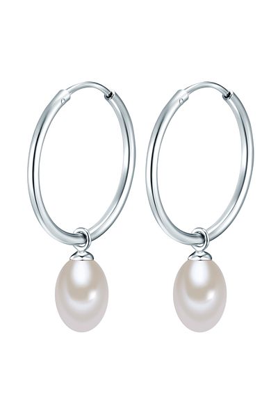 Valero Pearls Silberohcreolen Creolen Sterling Silber Süßwasser-Zuchtperle weiß