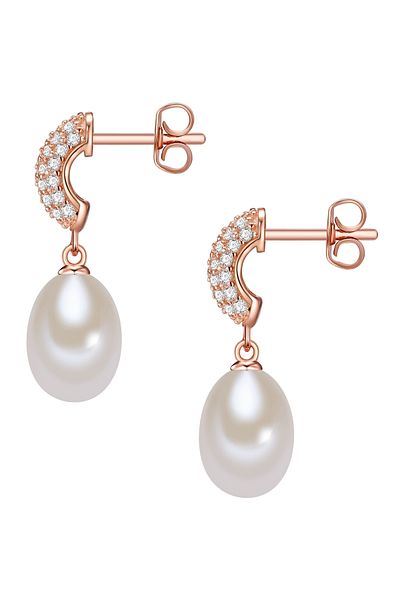Valero Pearls Perlenohrstecker Ohrstecker Sterling Silber roségold Süßwasser-Zuchtperle weiß Zirkonia weiß