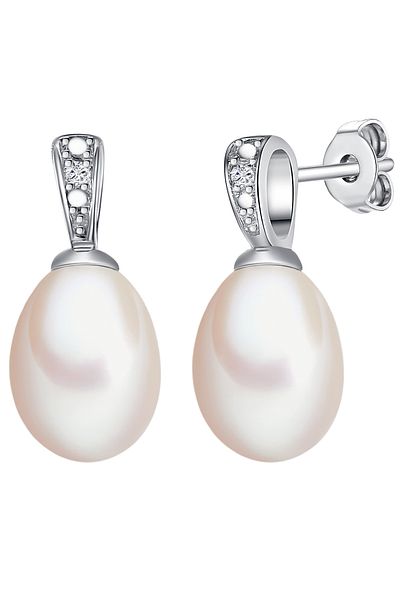 Lulu & Jane Diamantohrstecker Ohrstecker Sterling Silber Süßwasser-Zuchtperle kreması Diamant weiß