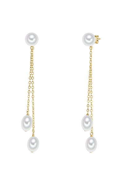 Valero Pearls Silberohrhänger Ohrhänger Sterling Silber gelbgold Süßwasser-Zuchtperle weiß