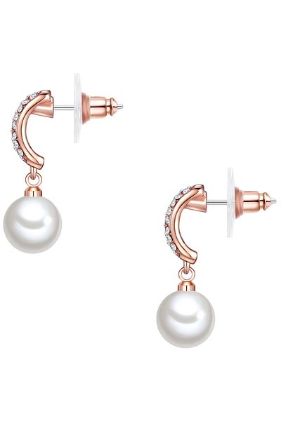 Lulu & Jane Perlenohrcreolen Creolen roségold Muschelkernperle weiß Glaskristall weiß