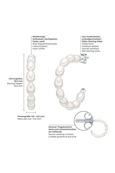 Valero Pearls Perlenohrstecker Ohrstecker Sterling Silber Süßwasser-Zuchtperle weiß