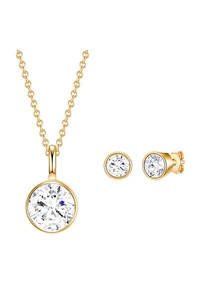 Rafaela Donata Ohrstecker mit Kristallen von Swarovski® Set (Kette+Ohrstecker) Sterling Silber gelbgold verziert mi