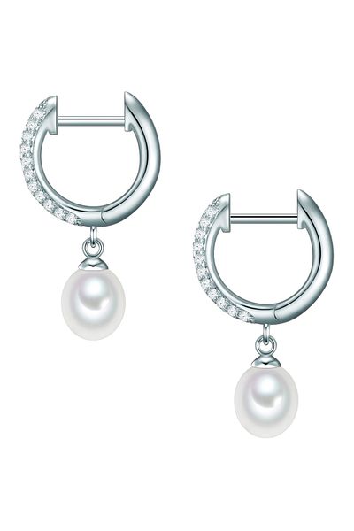 Valero Pearls Silberohcreolen Creolen Sterling Silber Süßwasser-Zuchtperle weiß Zirkonia weiß