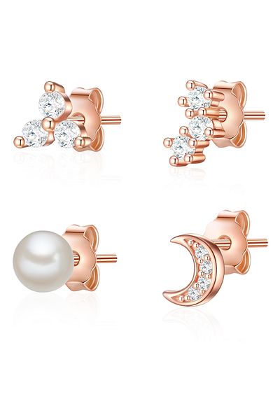 Glanzstücke München Silber-Set 2'li Set Ohrstecker Sterling Silber roségold Zirkonia weiß Süßwasser-Zuchtperle weiß