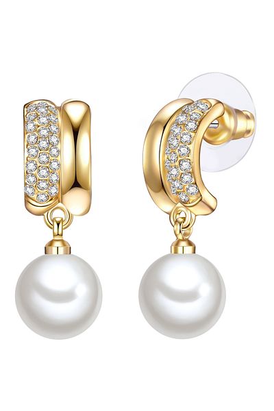 Lulu & Jane Perlenohrcreolen Creolen gelbgold Muschelkernperle weiß Glaskristall weiß