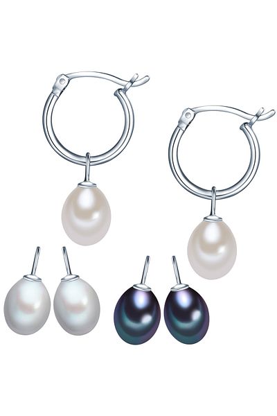 Valero Pearls Perlenohrcreolen Creolen Sterling Silber Süßwasser-Zuchtperle multicolor