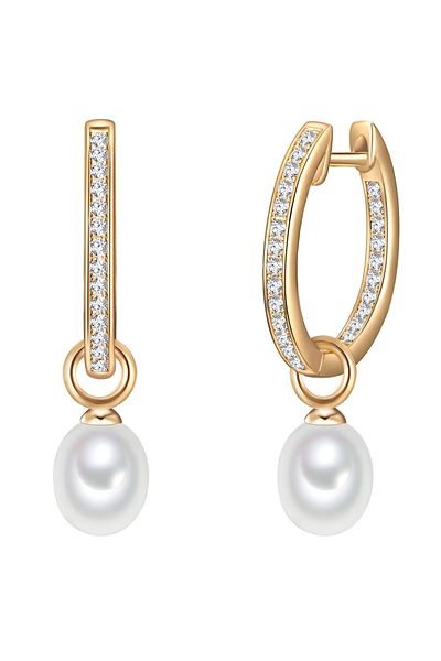 Valero Pearls Silberohcreolen Creolen Sterling Silber gelbgold Süßwasser-Zuchtperle weiß Zirkonia weiß