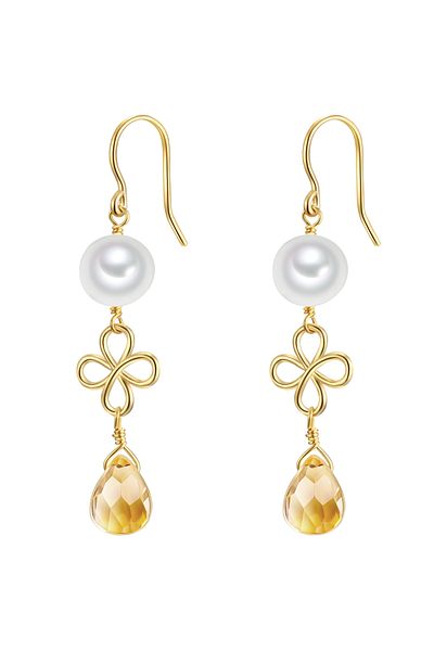 Valero Pearls Silberohrhänger Ohrhänger Sterling Silber gelbgold Süßwasser-Zuchtperle weiß Glas gelb