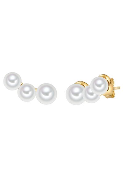 Valero Pearls Perlenohrstecker Ohrstecker Sterling Silber gelbgold Süßwasser Zuchtperle weiß