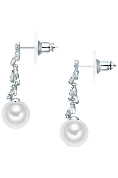 Lulu & Jane Perlenohrhänger Ohrstecker Muschelkernperle weiß Zirkonia weiß