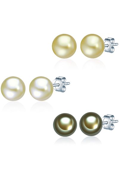 Valero Pearls Perlenohrstecker 3'lü Set Ohrstecker Sterling Silber Süßwasser-Zuchtperle grün