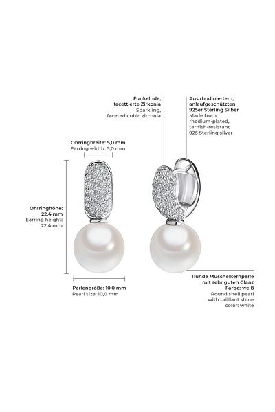 Rafaela Donata Silberohrhänger Ohrhänger Sterling Silber Südsee-Muschelkernperle weiß Zirkonia weiß