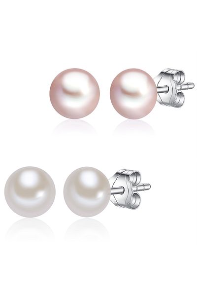 Lulu & Jane Perlenohrstecker 2er Set Ohrstecker Sterling Silber Süßwasser-Zuchtperle weiß flieder
