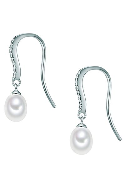 Valero Pearls Perlenohrhänger Ohrhänger Sterling Silber Süßwasser-Zuchtperle weiß Zirkonia weiß