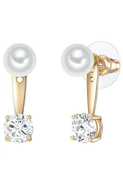 Lulu & Jane Perlenohrhänger Ohrhänger gelbgold Muschelkernperle weiß Glaskristall weiß