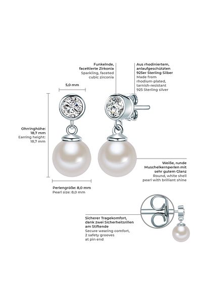 Rafaela Donata Silberohrstecker Ohrstecker Sterling Silber Südsee-Muschelkernperle weiß Zirkonia weiß