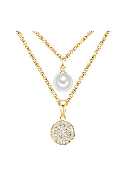 Lulu & Jane Modeschmuckhalskette Kette gelbgold Synthetische Perle weiß Glas weiß
