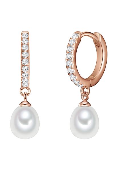 Valero Pearls Silberohcreolen Creolen Sterling Silber roségold Süßwasser-Zuchtperle weiß Zirkonia weiß