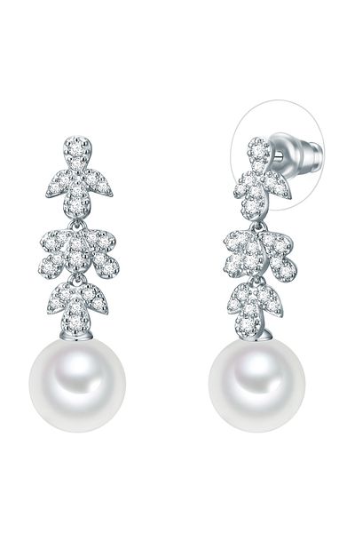 Lulu & Jane Perlenohrhänger Ohrstecker Muschelkernperle weiß Zirkonia weiß