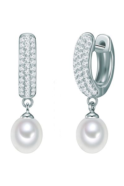 Valero Pearls Silberohcreolen Creolen Sterling Silber Süßwasser-Zuchtperle weiß Zirkonia weiß