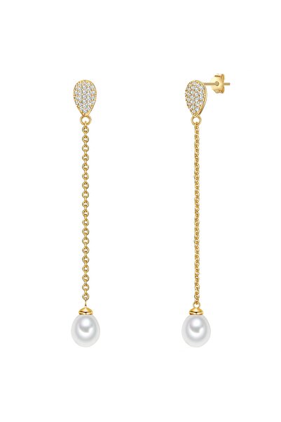 Valero Pearls Silberohrstecker Ohrhänger Sterling Silber gelbgold Süßwasser Zuchtperle weiß Zirkonia weiß