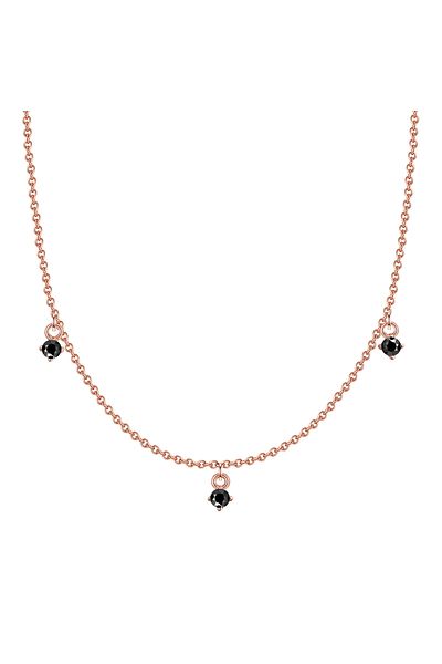 Glanzstücke München Silberhalskette Kette mit Anhänger Sterling Silber rosévergoldet Spinell schwarz