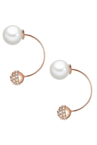 Lulu & Jane Perlenohrstecker Ohrstecker roségold Muschelkernperle weiß Kristall weiß