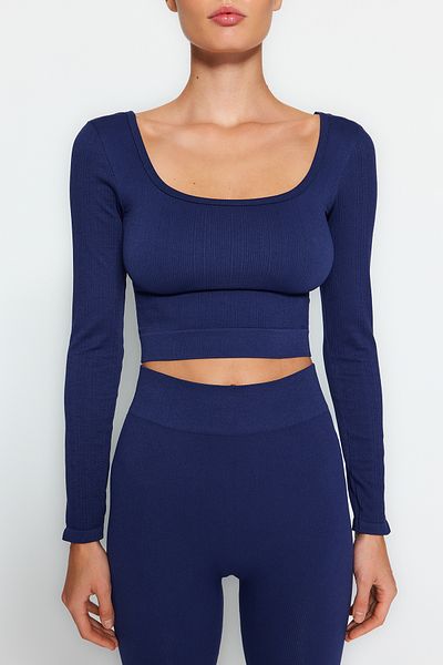 Trendyol Collection Sötét sötétkék Seamless/Seamless Crop Extra rugalmas kötött sportfelső/blúz TWOAW22BZ0450