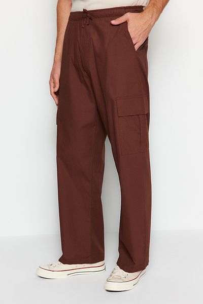 Trendyol Collection Wide Leg 100% Cotton Brown Parachute Trousers - TMNAW24PL00001
