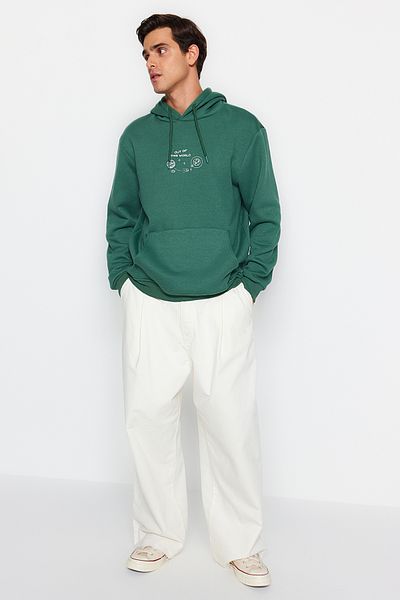 Trendyol Collection Green Space Embroidered - Teplá mikina s kapucí TMNAW24sw00101