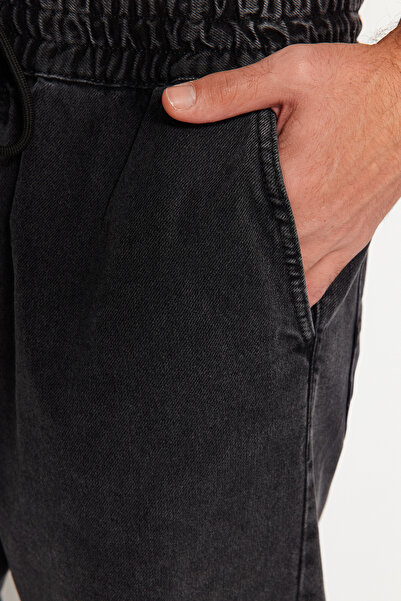 Trendyol Collection Μαύρο 100% βαμβακερό τζιν με ελαστική μέση, φαρδύ τζιν παντελόνι TMNAW24JE00025