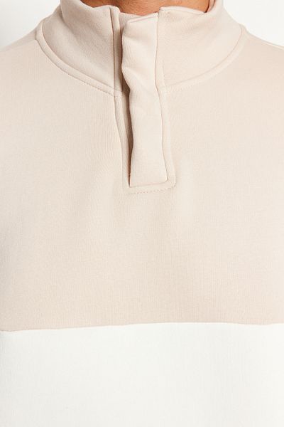 Trendyol Collection Μπεζ μπλούζα φλις υπερμεγέθη χρώματος μπλοκ - κολάρο TMNAW24sw00160