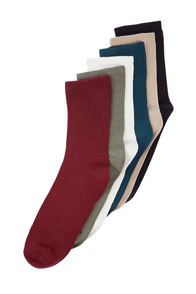 Trendyol Collection Пакет от 6 обикновени цветни колежански чорапи - TMNAW24co00029