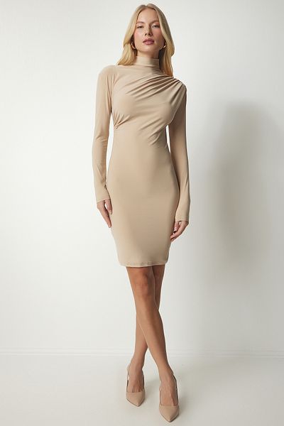 Happiness İstanbul Rochie Sandy drapată crem YK00073 pentru femei