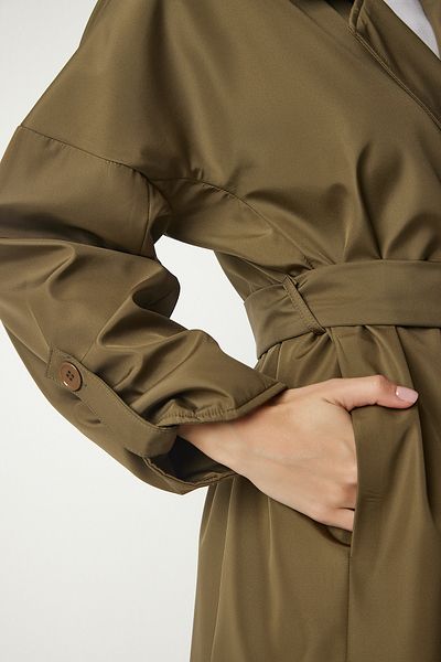Happiness İstanbul Dámský sezónní trenčkot khaki s páskem DD01254