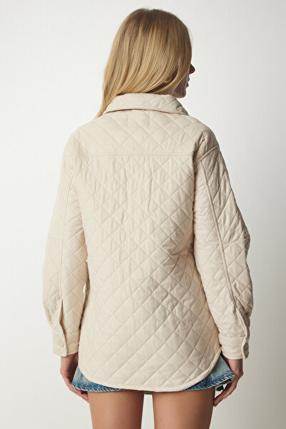 Happiness İstanbul Γυναικείο κρεμ μπουφάν Nubuck με τσέπες UB00158