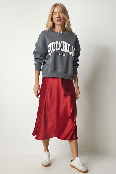 Happiness İstanbul Roter Damenrock aus Satin DD01144