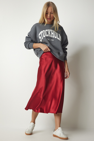 Happiness İstanbul Women's Red Satin Surface Skirt DD01144