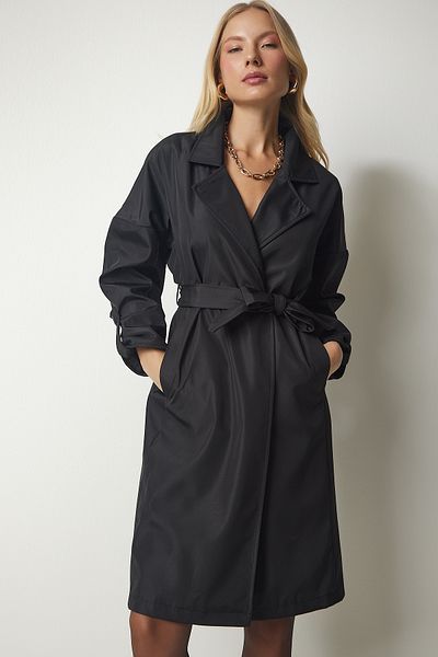 Happiness İstanbul Women's Black Belted Seasonal Trench Coat DD01254