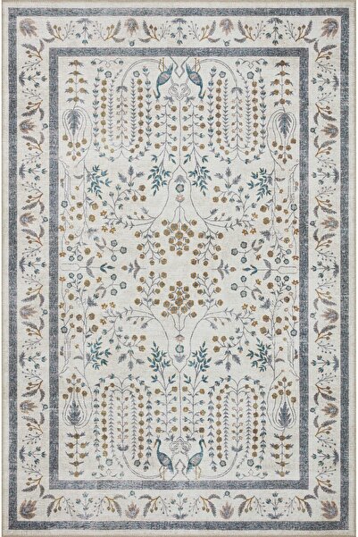 Rugs Modern Halı Floral Ve Botanik Tema Bej Dekoratif Dokuma Taban Dijital Ba...