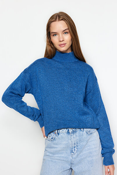 Συλλογή Trendyol Πλεκτό πουλόβερ Indigo με γιακά με μαλακή υφή TWOAW24KZ01231
