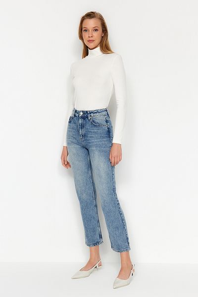 Trendyol Collection Blugi drepți cu talie înaltă albastru închis TWOAW24JE00082