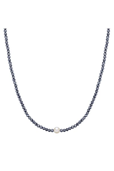 Valero Pearls Perlenkette Kette Sterling Silber Süßwasser-Zuchtperle weiß Hämatit braun