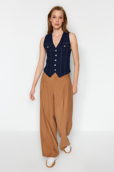 Trendyol Collection Dark Blue V-Neck Denim Vest Twoaw24Ye00072