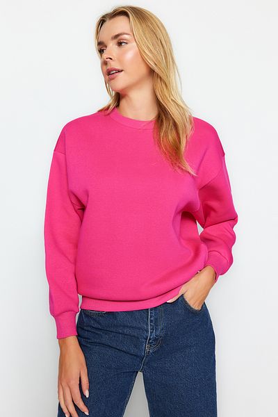 Trendyol Collection Fuchsia Dickes Fleece innen Regular/Normal Fit Rundhals Basic Strick-Sweatshirt TWOAW24SW00101