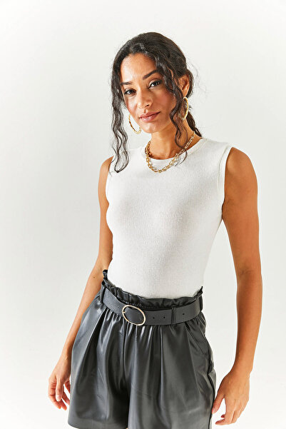 Olalook Γυναικεία γκρι εκρού μπλούζα με λαιμόκοψη 2 πακέτου BLZ-19002401