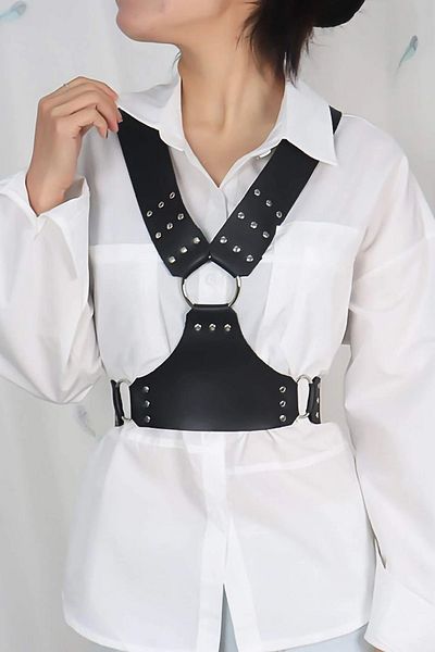 Angels Passion Cămașă din piele elegantă și centură de rochie - centură de ham pentru piept