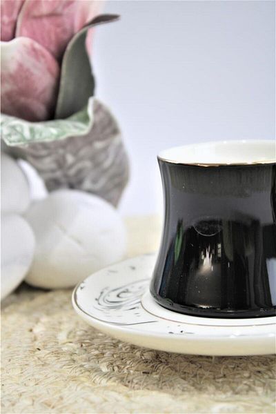 GÖNÜL Black Porcelain 12 Piece Coffee Cup Set G2641